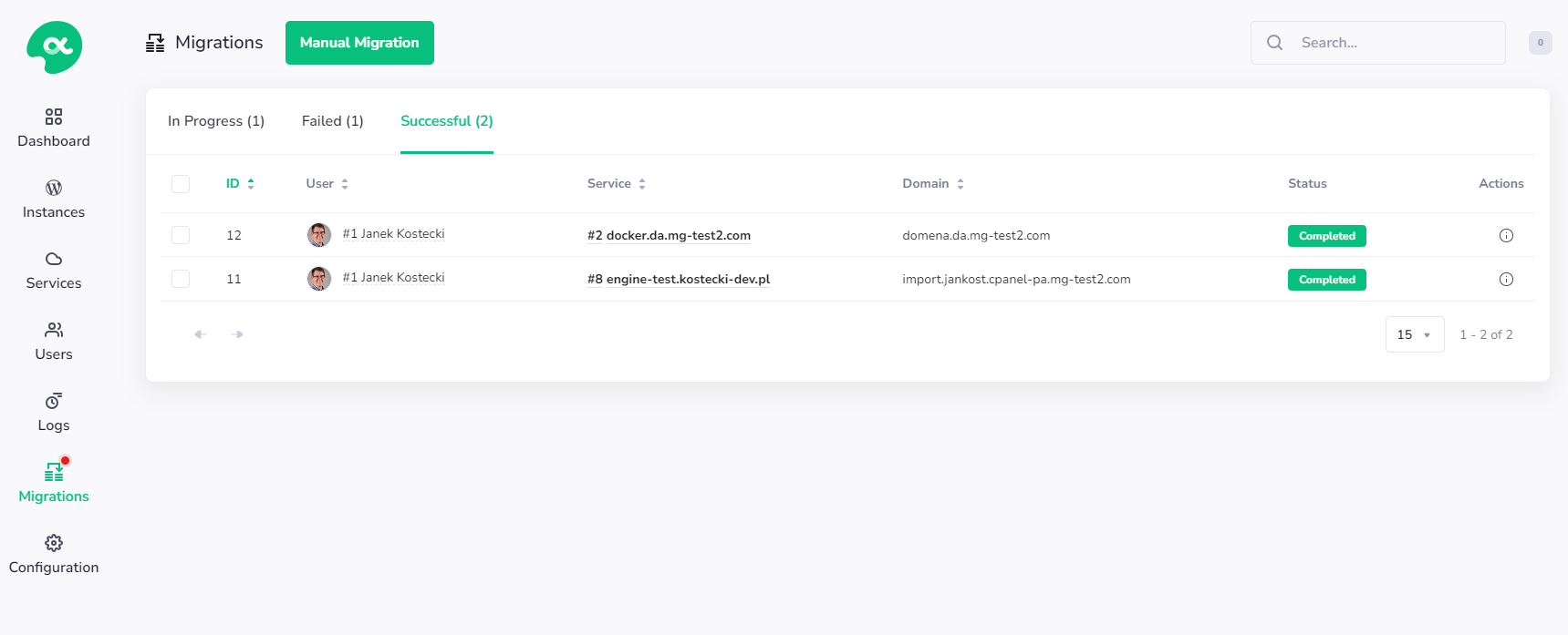 Successful migrations - PanelAlpha Documentation
